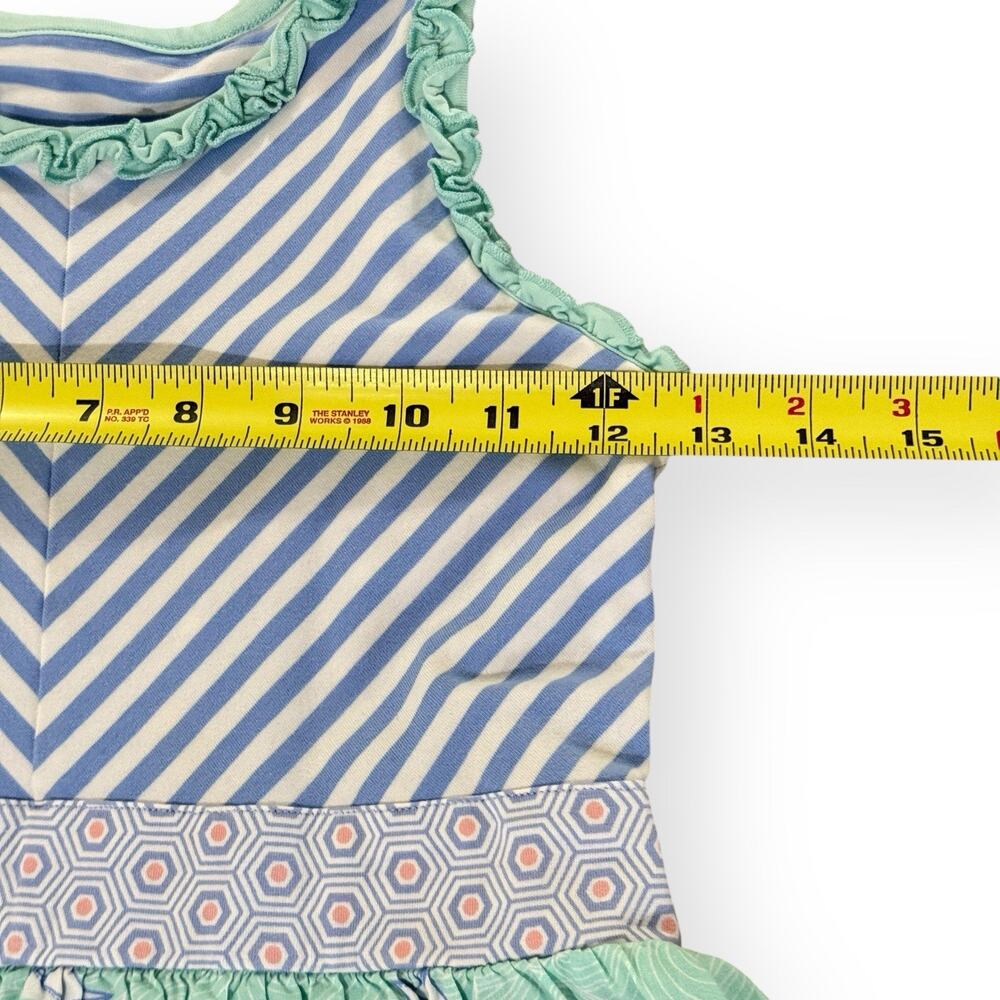 Serendipity Shrimp & Grits Girls 7-8 Dress Blue Green Stripe Sailboat Nautical - Picture 7 of 9